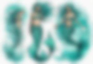 a turquoise mermaid standing in the sea surrounded by crashing waves tattoo idea