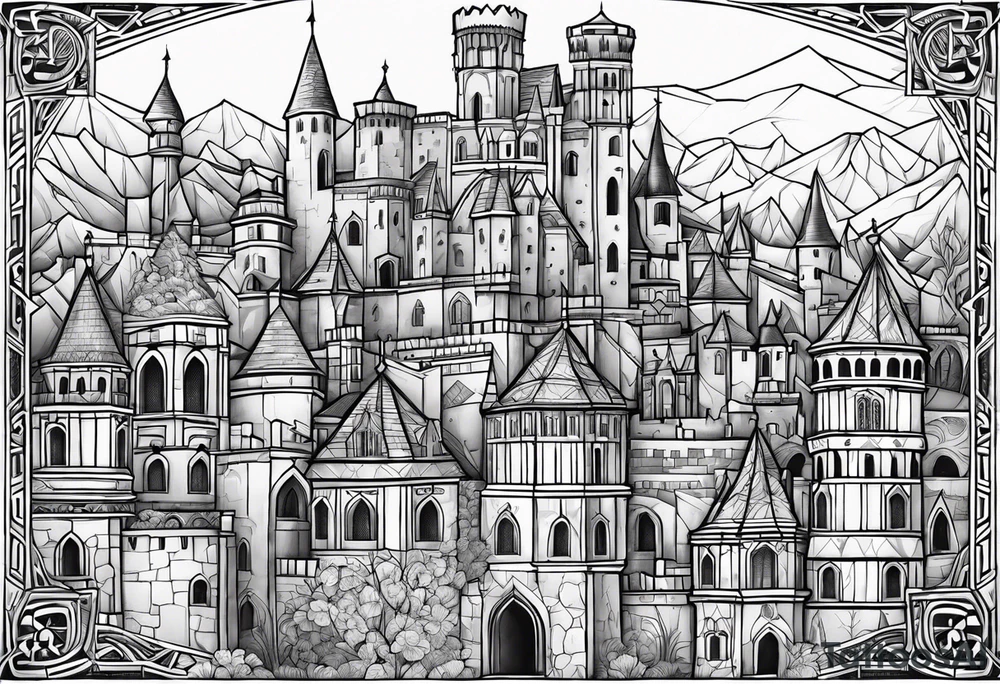medieval tribal city tattoo idea