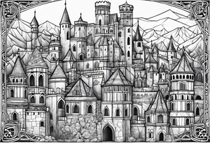 medieval tribal city tattoo idea