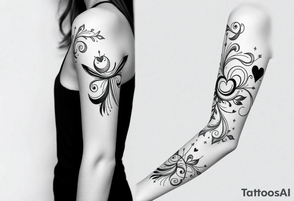 Magestic symbol combining ying yang, Gemini zodiac symbol, spiral Paisleys, and hearts tattoo idea