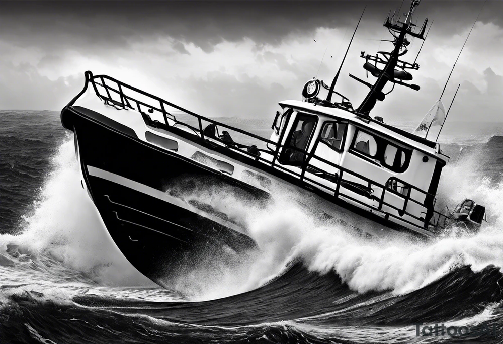 inshore lifeboat rescue raging sea tattoo idea