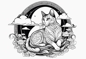 japanese clouds encirkling cat tattoo idea