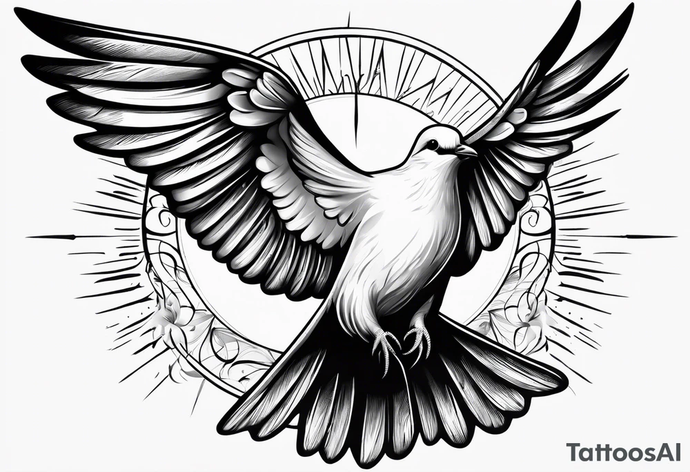 Dove in rays of light tattoo idea