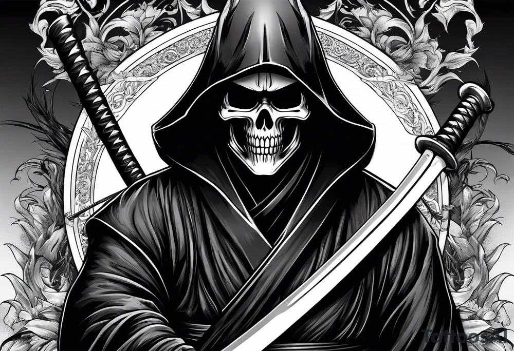 katana with grim reaper tattoo idea