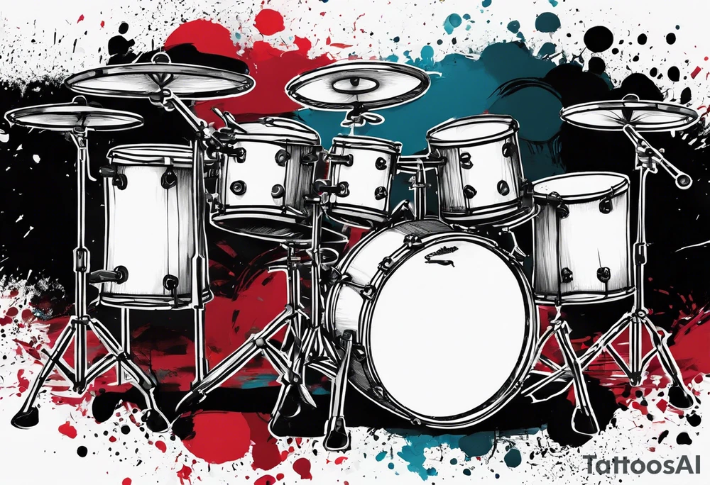 Stylized drums with sticks crossing over them, and a burst effect in the background to represent the energy of playing. tattoo idea