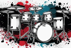 Stylized drums with sticks crossing over them, and a burst effect in the background to represent the energy of playing. tattoo idea