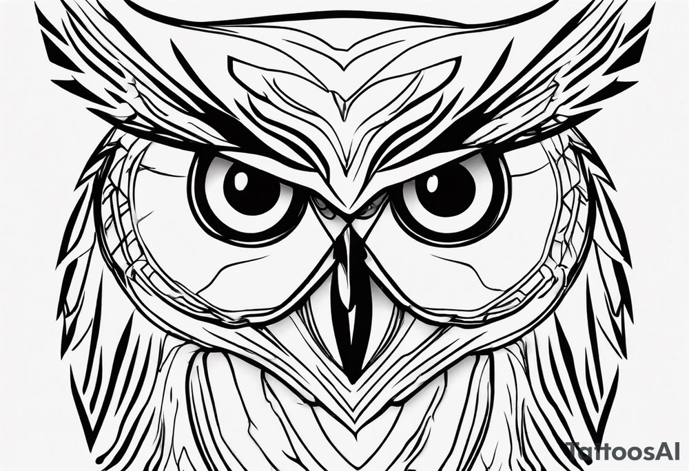 one black line drawing of owl head, in the style of simplified and stylized illustrations, simple line drawing, high resolution vector tattoo idea