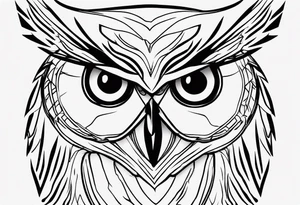 one black line drawing of owl head, in the style of simplified and stylized illustrations, simple line drawing, high resolution vector tattoo idea