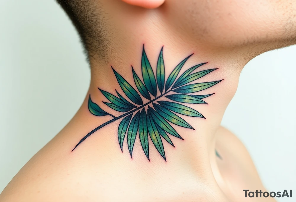 large palm leaves twisted side neck tattoo tattoo idea