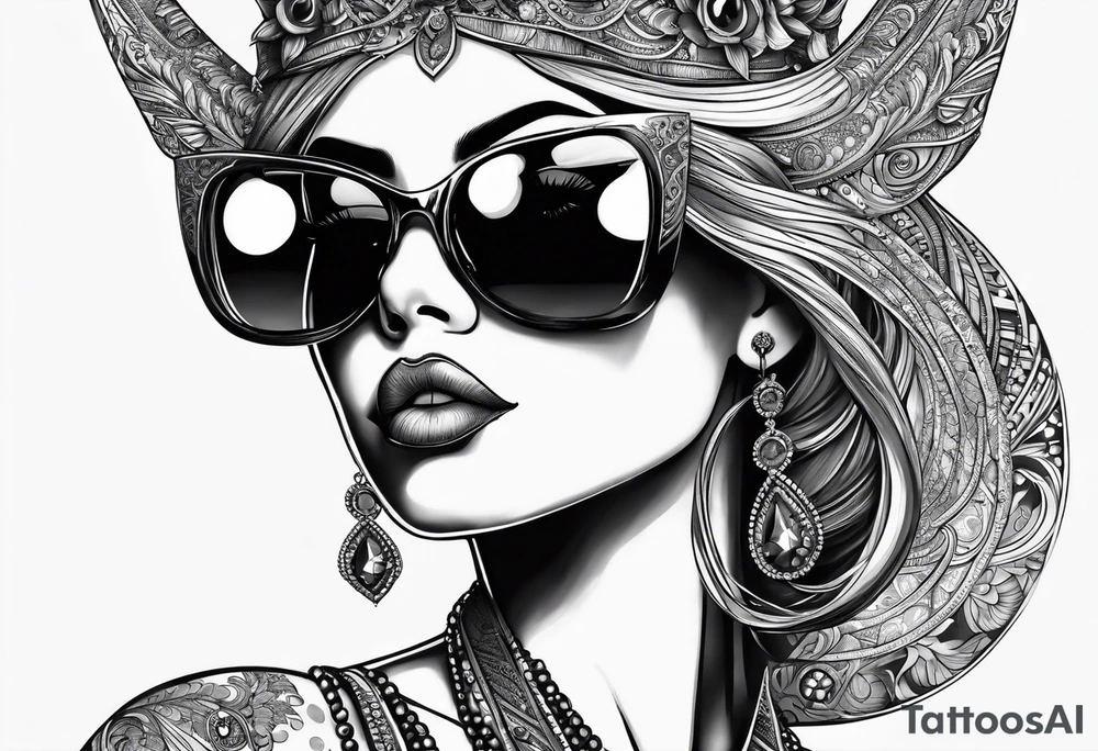 capricorn woman sunglasses big titts tattoo idea