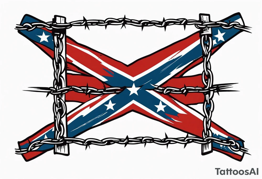 Rebel flag caught between 2 bands of barbed wire tattoo idea