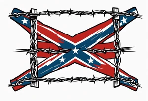 Rebel flag caught between 2 bands of barbed wire tattoo idea