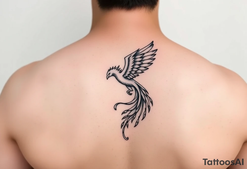 magnificent phoenix rising from golden flames with trailing embers tattoo idea