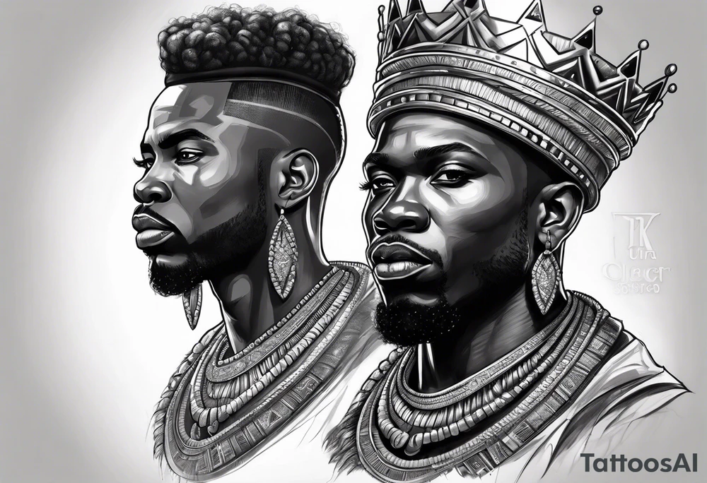 Black-skinned african king with a small silver crown tattoo idea