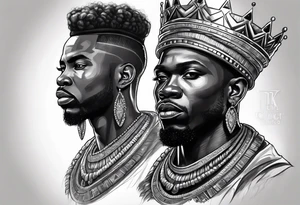 Black-skinned african king with a small silver crown tattoo idea