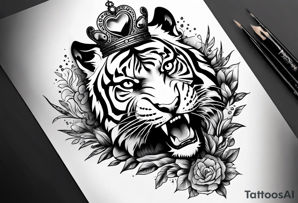 Full right arm sleeve a tiger at the top with a crown and third eye underneath a large hour glass with a brain and heart inside of it tattoo idea