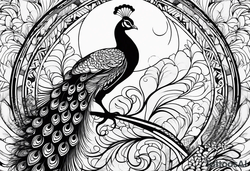 beautiful peacock with moon tattoo idea