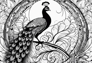 beautiful peacock with moon tattoo idea