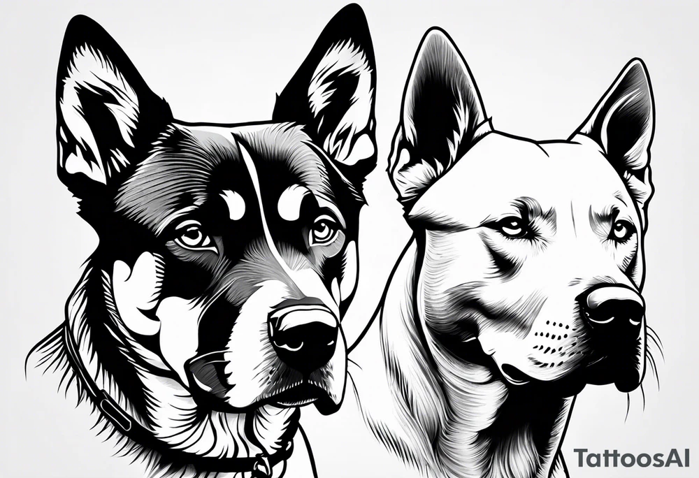 husky and pitbull facing away tattoo idea