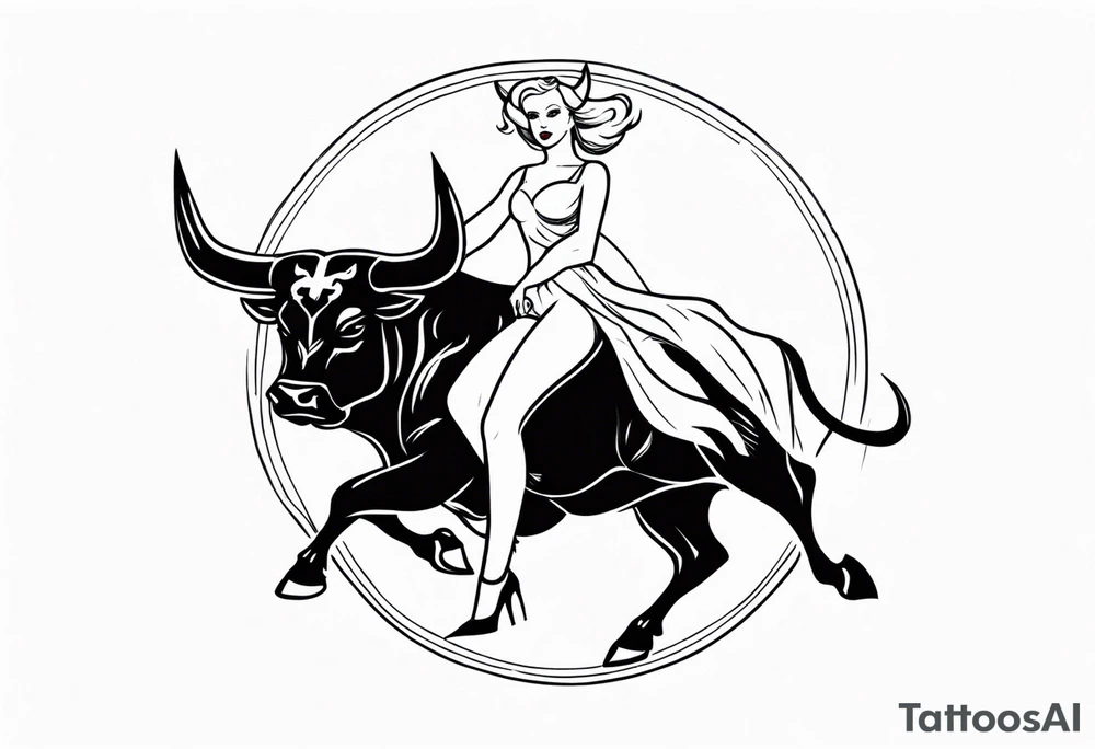 a blonde beautiful woman wearing devil costume rides a bull tattoo idea