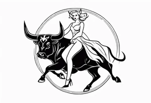 a blonde beautiful woman wearing devil costume rides a bull tattoo idea