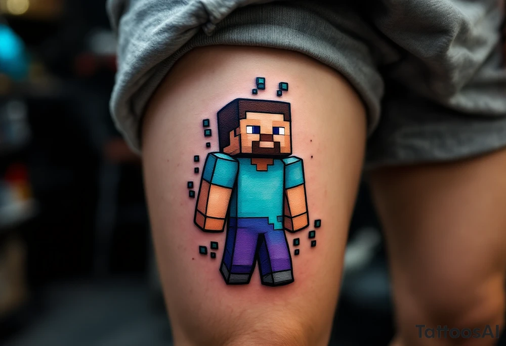 Small Minecraft Steve tattoo 2 inch by 2 inch more vibrant colors more cartoonish tattoo idea