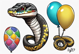 african python with colored ballons from movie up! aside and te-fiti stone on the other side tattoo idea