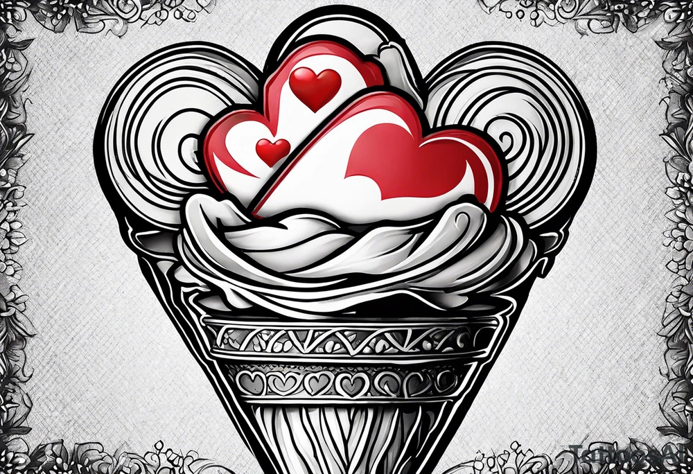mint chocolate chip ice cream cone with small red heart on it somewhere. tattoo idea
