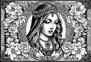 rosary with floral vines wrapped around it with loving memory 1918-2006 tattoo idea