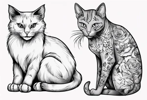 Maine coon cat and a grey cat with extra toes playing together tattoo idea