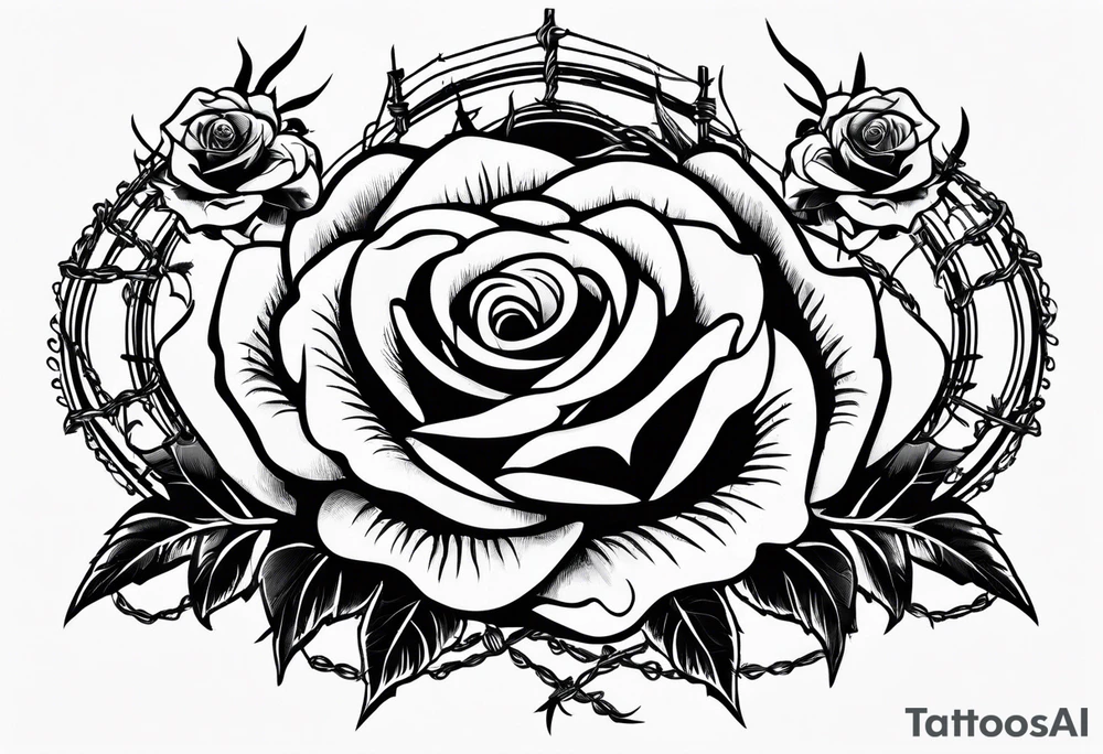 Country music microphone, roses and barbed wire in background tattoo idea