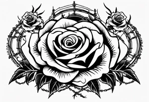 Country music microphone, roses and barbed wire in background tattoo idea