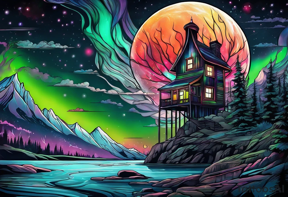Northern lights with Pennywise tattoo idea