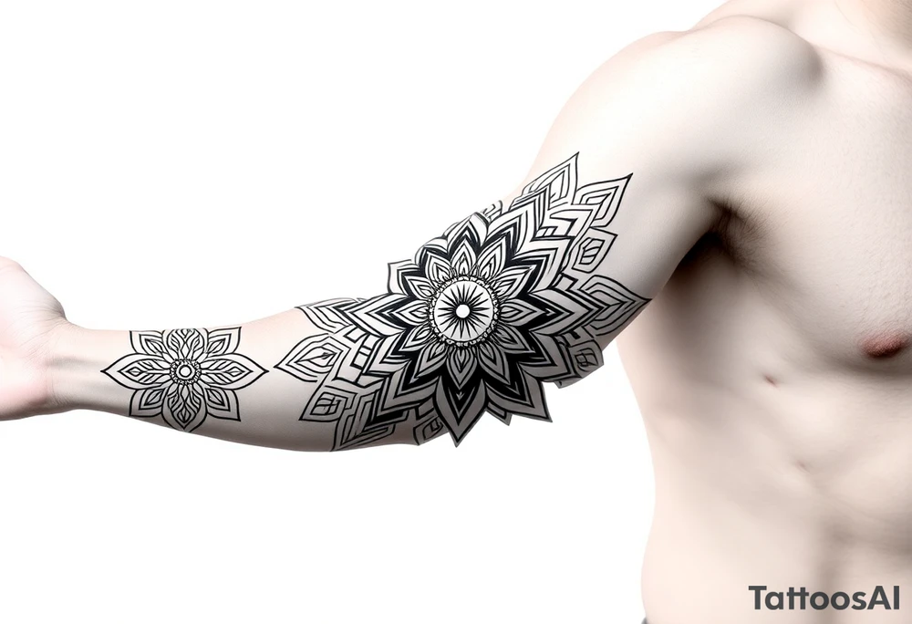 bold line ornamentaali mandala vegvisir tattoo idea