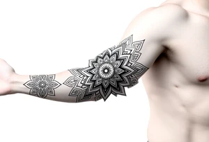 bold line ornamentaali mandala vegvisir tattoo idea