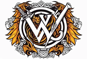 Valhalla sword shield dragon axe Valknut fire tattoo idea