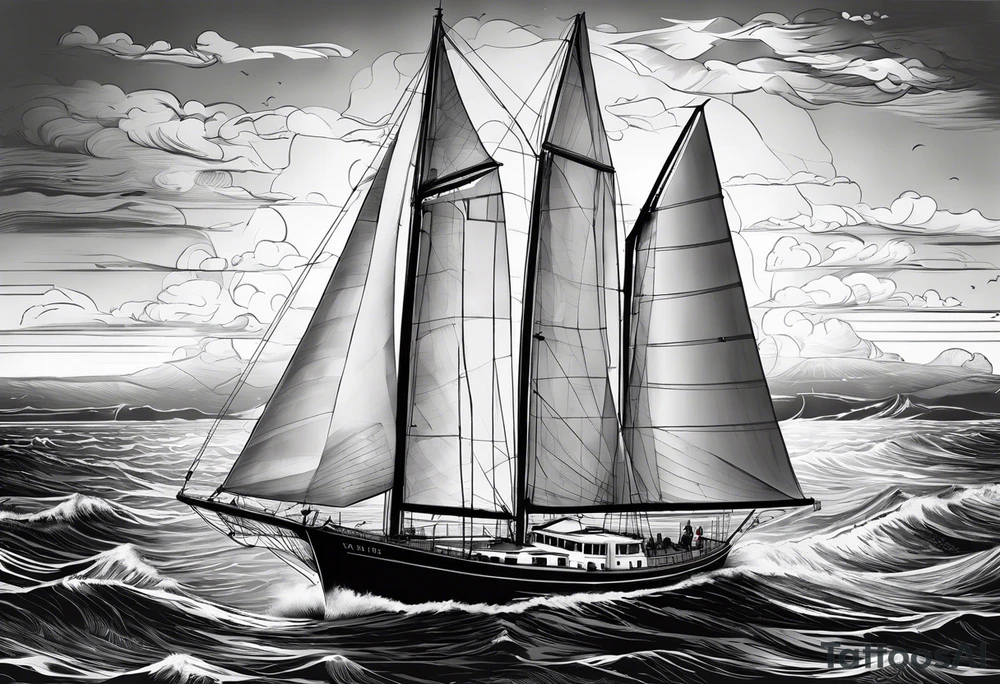 voilier vue de face. phare maritime dans le voilier servant de mat pour les voiles. tattoo idea