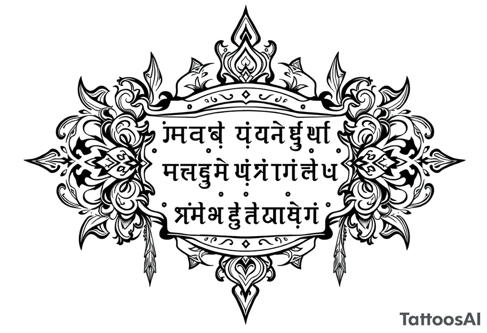 long ornament shaman style mytical with ancient rhyme writing tattoo idea