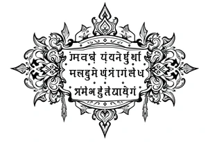 long ornament shaman style mytical with ancient rhyme writing tattoo idea