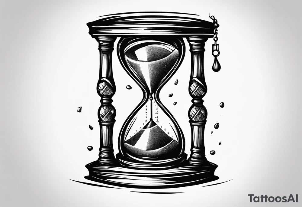 draw me a clock hourglass with numbers falling from the clock. in the hourglass tattoo idea