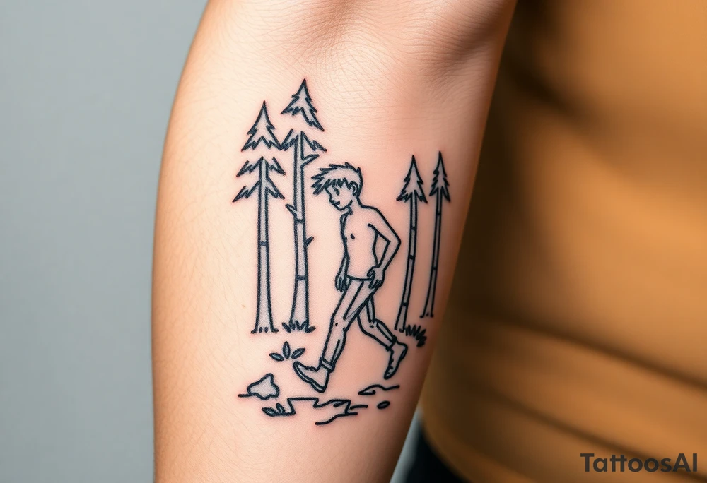 nude young man walking in the forest tattoo idea