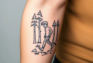 nude young man walking in the forest tattoo idea