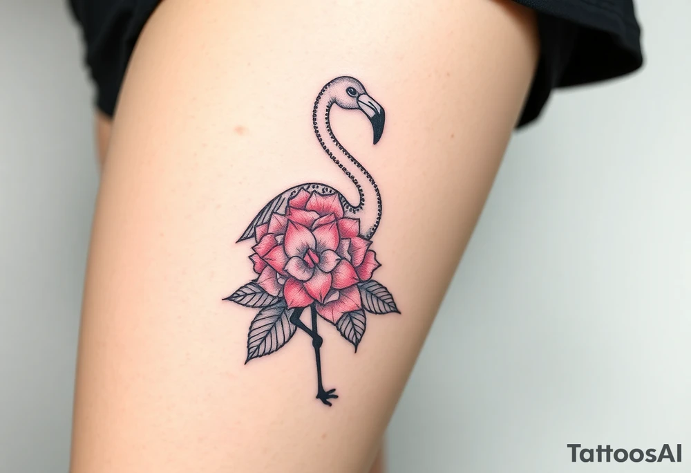 Flamingo made of hydrangea tattoo idea