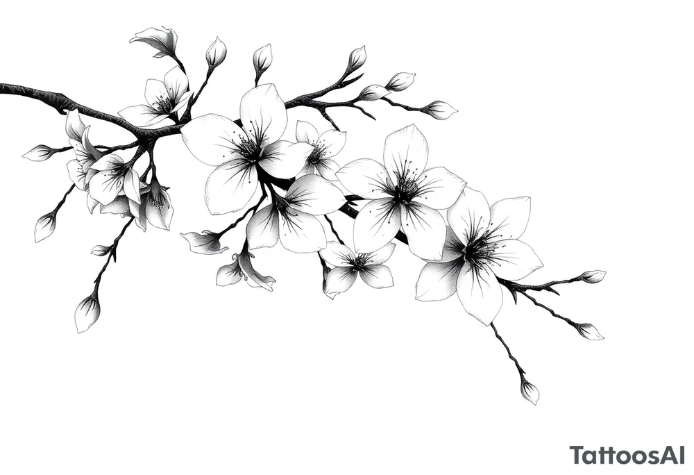 delicate cherry blossoms swirling in spring breeze with petals tattoo idea
