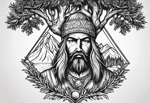 Yew trees with ullr in background tattoo idea