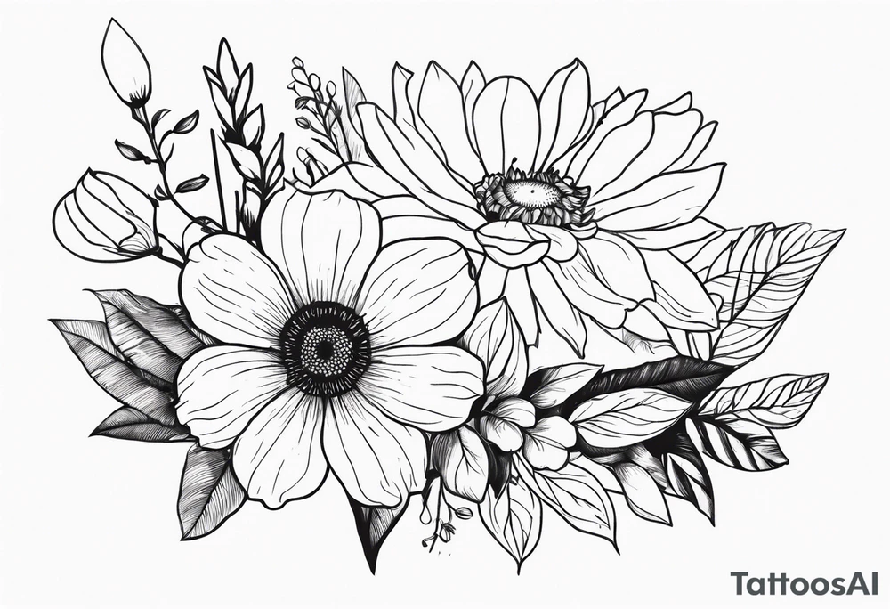 Birthflower bouquet tattoo with one July flower and two October flowers. tattoo idea