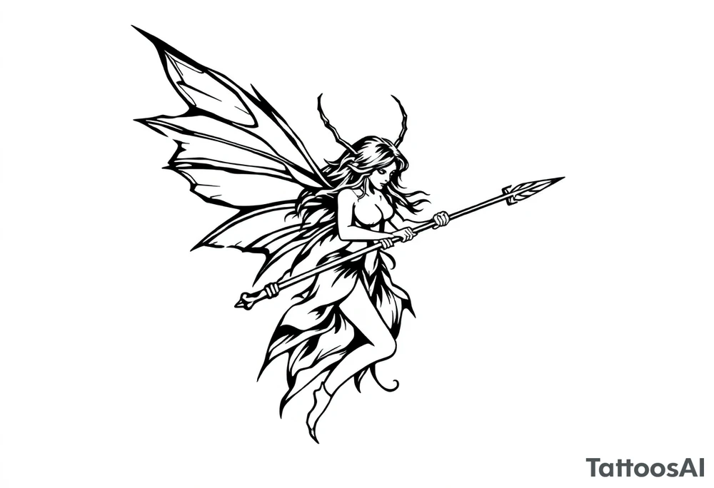 Dark fairy with weapon tattoo idea