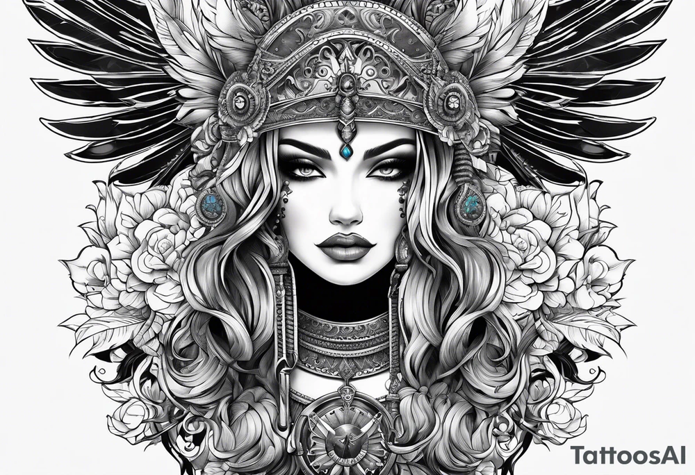 with lady juctice emblem a sword and a scale tattoo idea