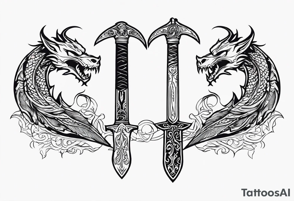 Valhalla death 
prayer sword dragon axe tattoo idea