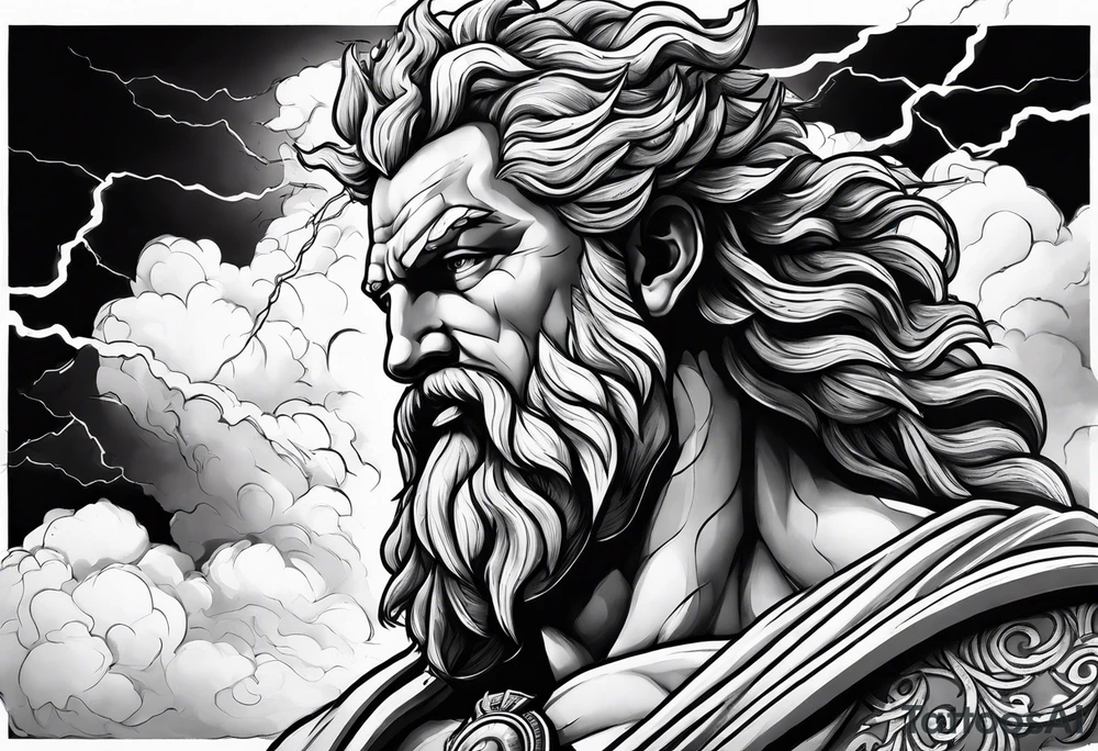 Zeus with lightning in the clouds tattoo idea